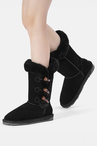 Botins em couro de carneiro nobuck Ashy - Preto