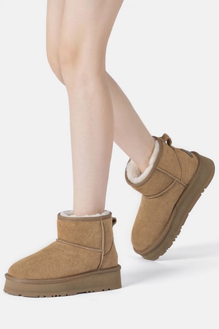 Botins forrados de nobuck com plataforma Dusky - Camel