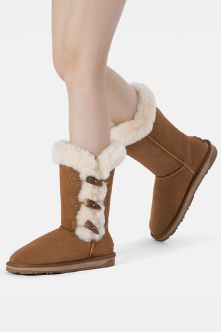 Botins forrados em couro de carneiro nobuck Ashy - Camel