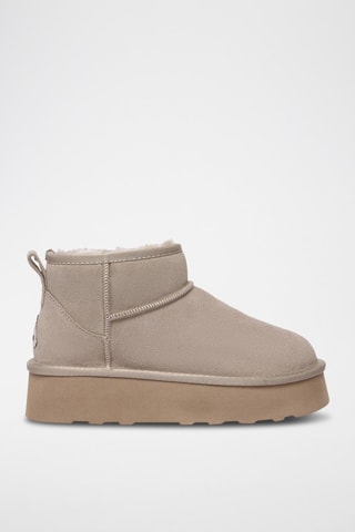 Botins forrados com plataforma em nobuck Heron - Bege