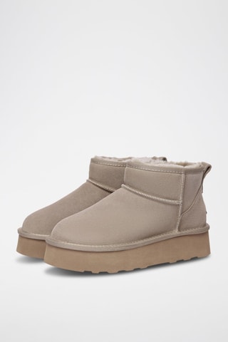 Botins forrados com plataforma em nobuck Heron - Bege