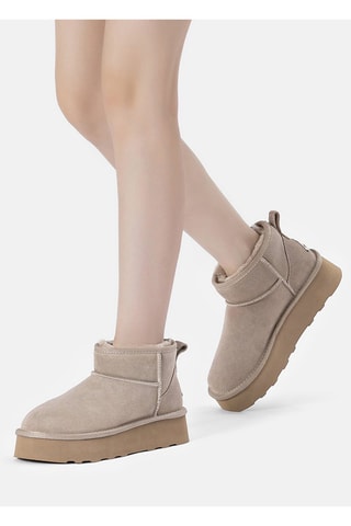 Botins forrados com plataforma em nobuck Heron - Bege