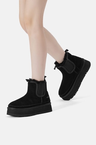 Botins forrados com plataforma em nobuck Rosella - Preto