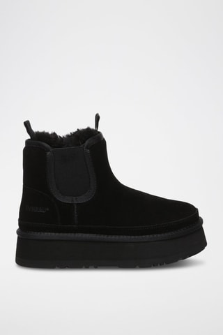 Botins forrados com plataforma em nobuck Rosella - Preto