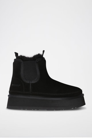 Botins forrados com plataforma em nobuck Rosella - Preto