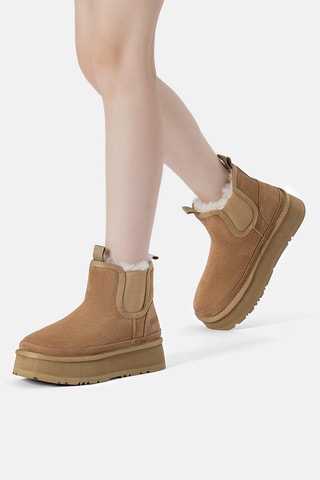 Botins forrados com plataforma em nobuck Rosella - Castanho-claro