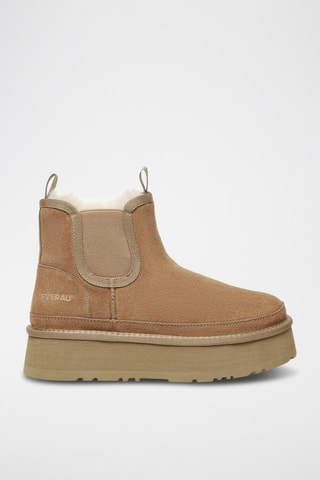 Botins forrados com plataforma em nobuck Rosella - Castanho-claro