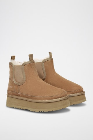 Botins forrados com plataforma em nobuck Rosella - Castanho-claro