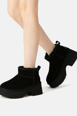 Botins forrados com plataforma em nobuck Nicobar - Preto