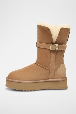Botins forrados com plataforma em nobuck Brush - Camel