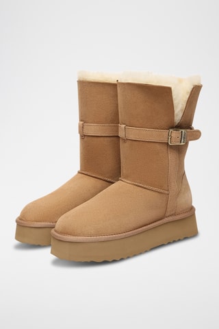 Botins forrados com plataforma em nobuck Brush - Camel