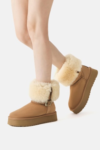 Botins forrados com plataforma em nobuck Brush - Camel