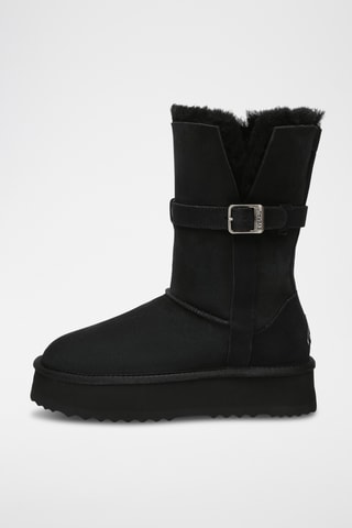 Botins forrados com plataforma em nobuck Brush - Preto