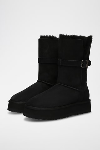 Botins forrados com plataforma em nobuck Brush - Preto