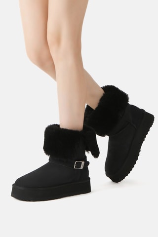 Botins forrados com plataforma em nobuck Brush - Preto