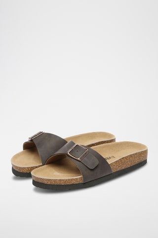 Mules de couro Swan - Castanho