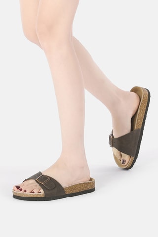 Mules de couro Swan - Castanho