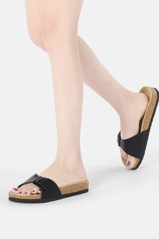 Mules de couro Swan - Preto