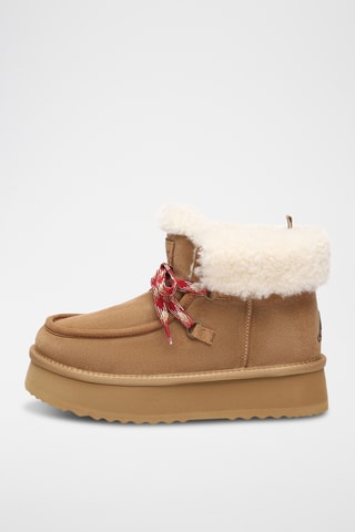 Botins forrados com plataforma em nobuck Lapwing - Camel