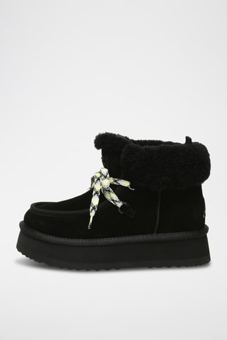 Botins forrados com plataforma em nobuck Lapwing - Preto