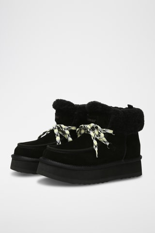 Botins forrados com plataforma em nobuck Lapwing - Preto