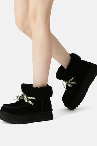 Botins forrados com plataforma em nobuck Lapwing - Preto