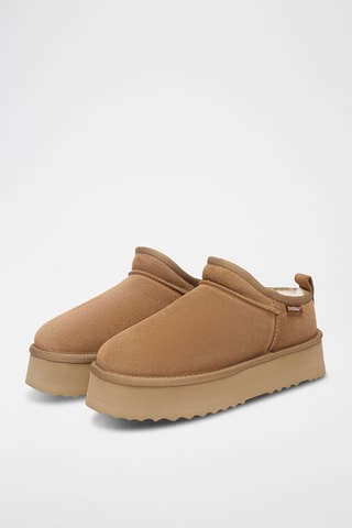 Botins forrados com plataforma em nobuck Classic - Camel