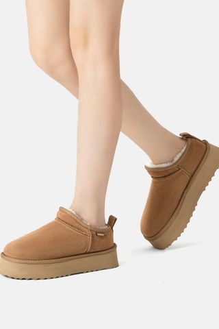Botins forrados com plataforma em nobuck Classic - Camel