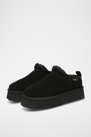 Botins forrados com plataforma em nobuck Classic - Preto