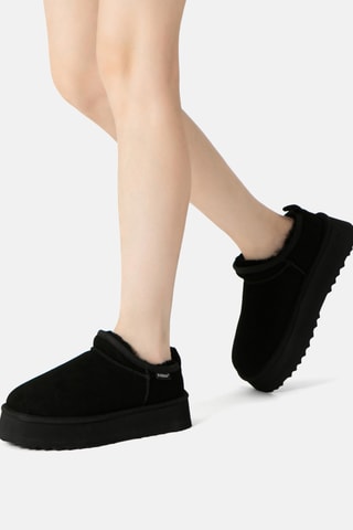 Botins forrados com plataforma em nobuck Classic - Preto