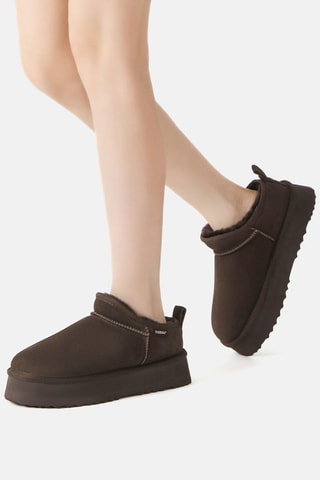 Botins forrados com plataforma em nobuck Classic - Chocolate