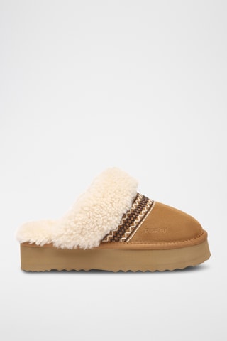Socas forradas com plataforma em nobuck Crake - Camel