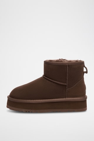Botins forrados com plataforma em nobuck Dusky - Chocolate