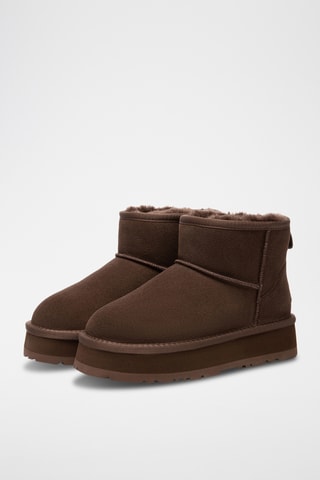 Botins forrados com plataforma em nobuck Dusky - Chocolate
