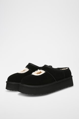Socas forradas com plataforma em nobuck Plumed - Preto