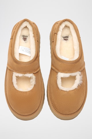 Socas forradas com plataforma em nobuck Plumed - Camel