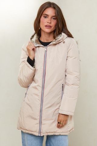 Dubbelzijdige gewatteerde jas met capuchon - Beige