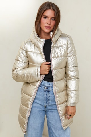 Dubbelzijdige gewatteerde jas met capuchon - Beige