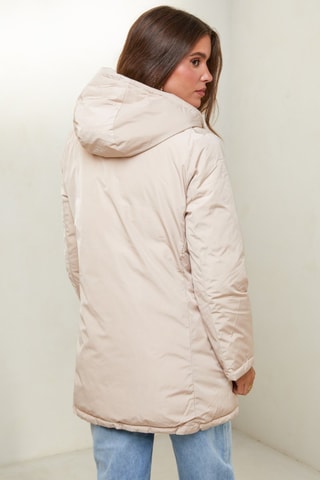 Dubbelzijdige gewatteerde jas met capuchon - Beige