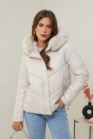 Gewatteerde Jas met Capuchon Beige