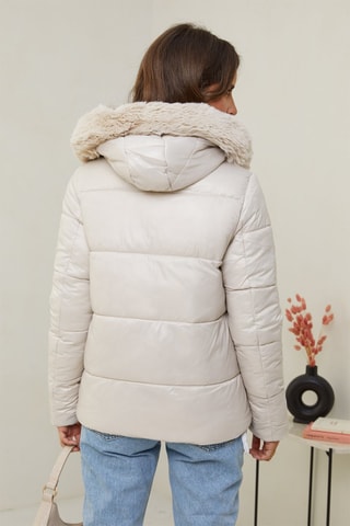 Gewatteerde Jas met Capuchon Beige