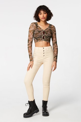 Hoge Taille Broek Slim Fit Ecru