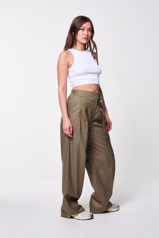 Broek Wide Legs Hoge Taille - Donkerkaki