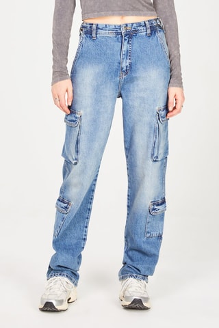 Cargojeans Hoge Taille - Denimblauw