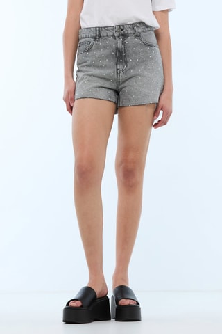 Spijkershort met Hoge Taille - Grijs