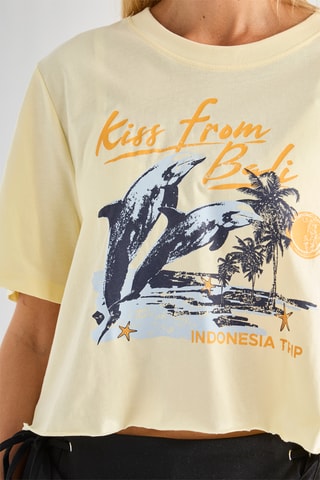 Cropped T-shirt - Zachtgeel