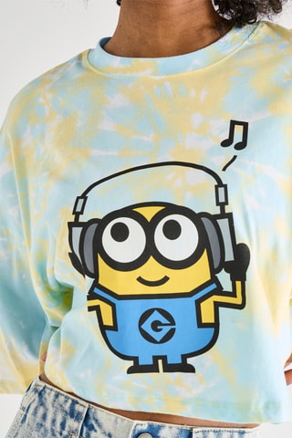 Cropped T-shirt Tie and Dye Minions - Blauw