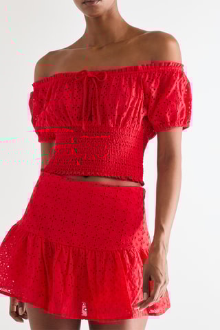 Crop top met Engelse borduursels - Rood
