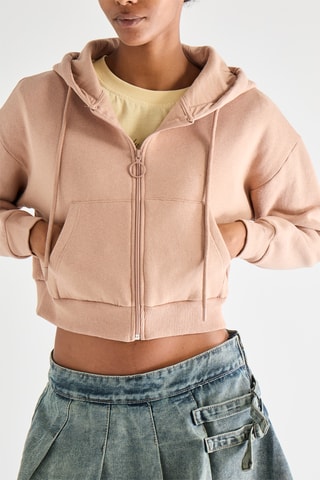 Korte Sweater met Capuchon - Roze