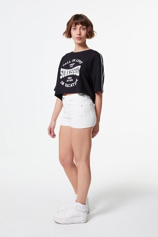 Spijkershort met Hoge Taille - Wit